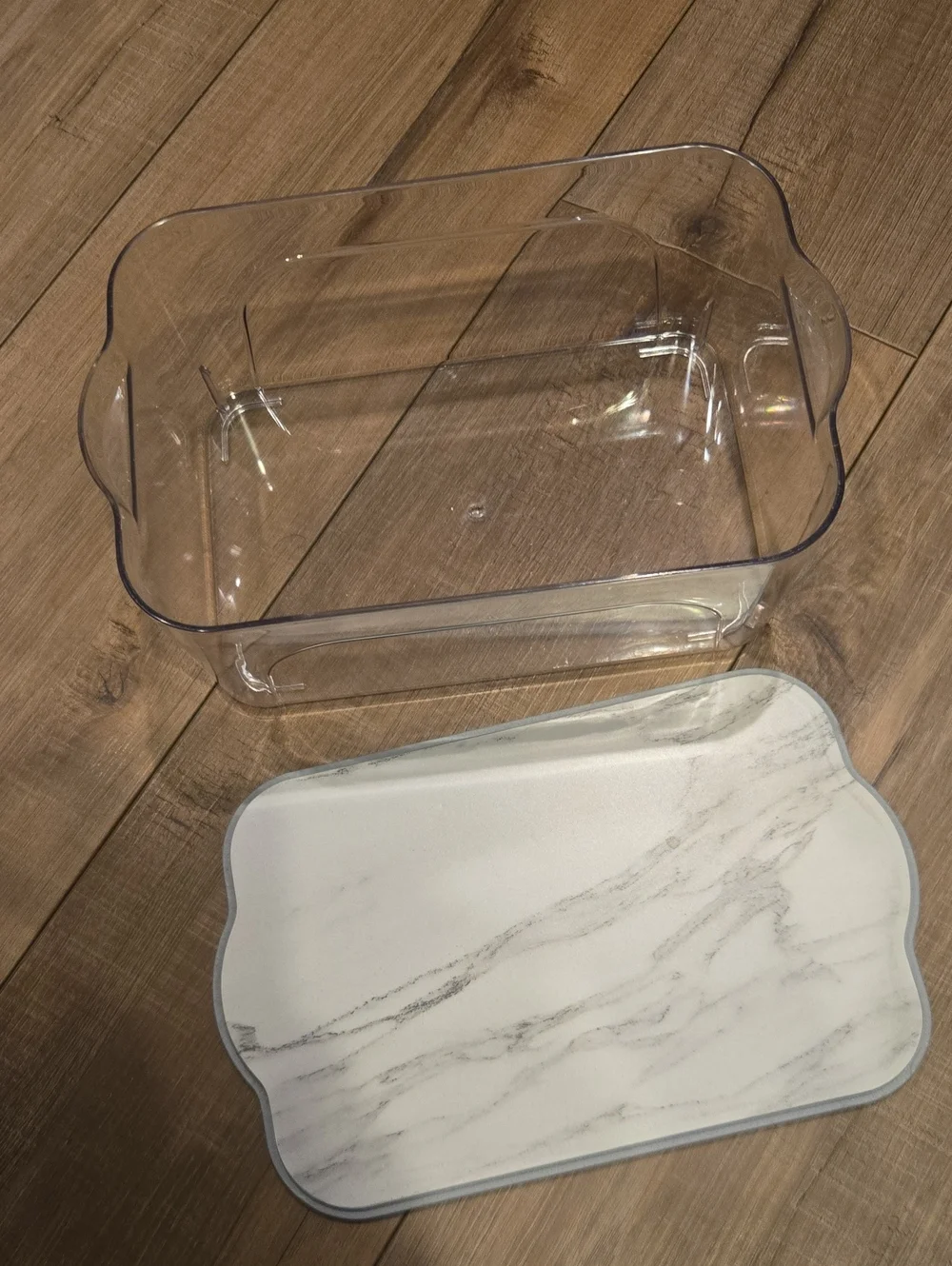 Clear Plastic Storage Organizer with Faux Marble Lid – 11x7x4